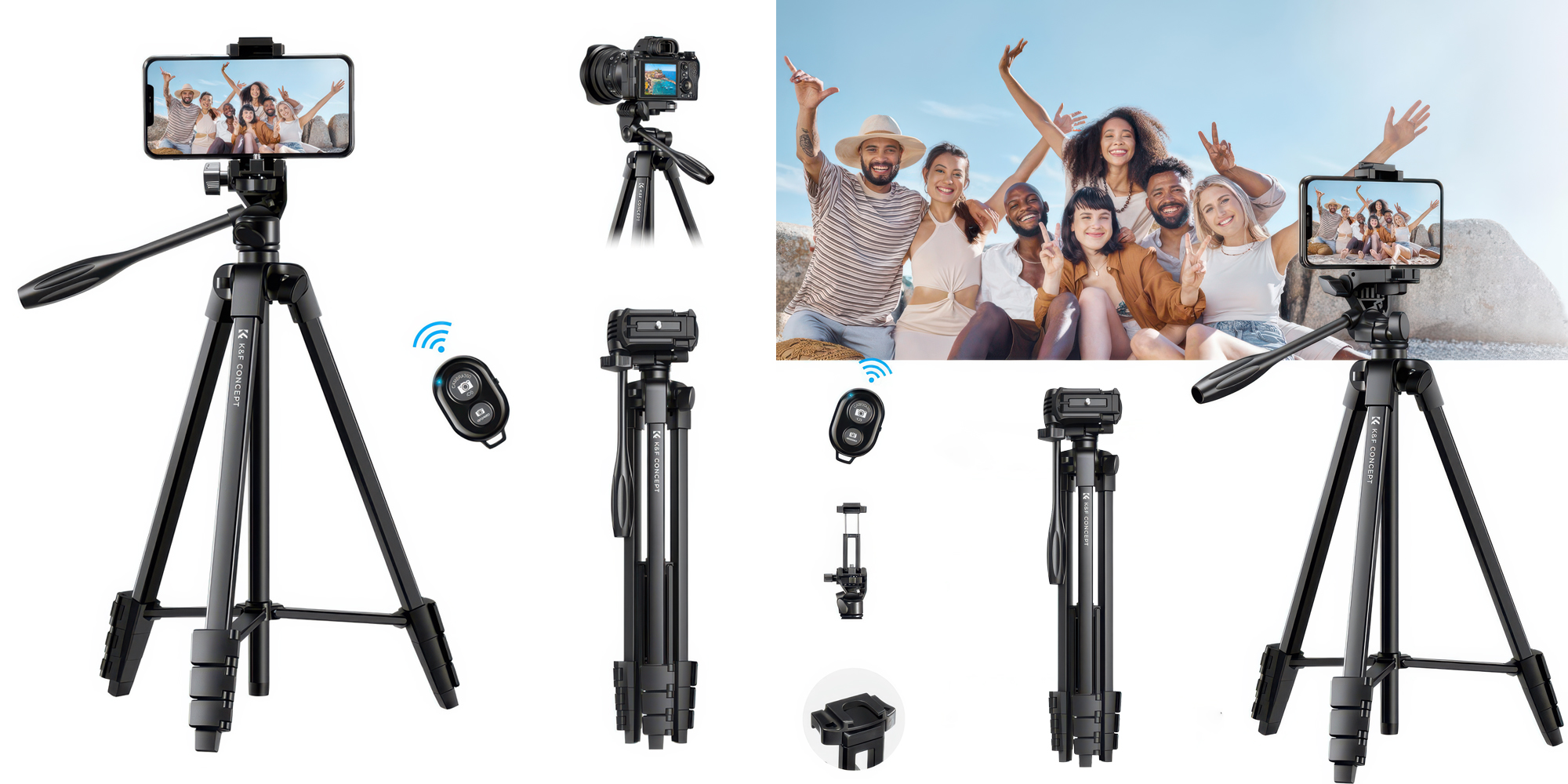 Statyw video K&F Concept S174A1 z uchwytem na telefon i pilotem - czarny - Zdalne sterowanie pilotem